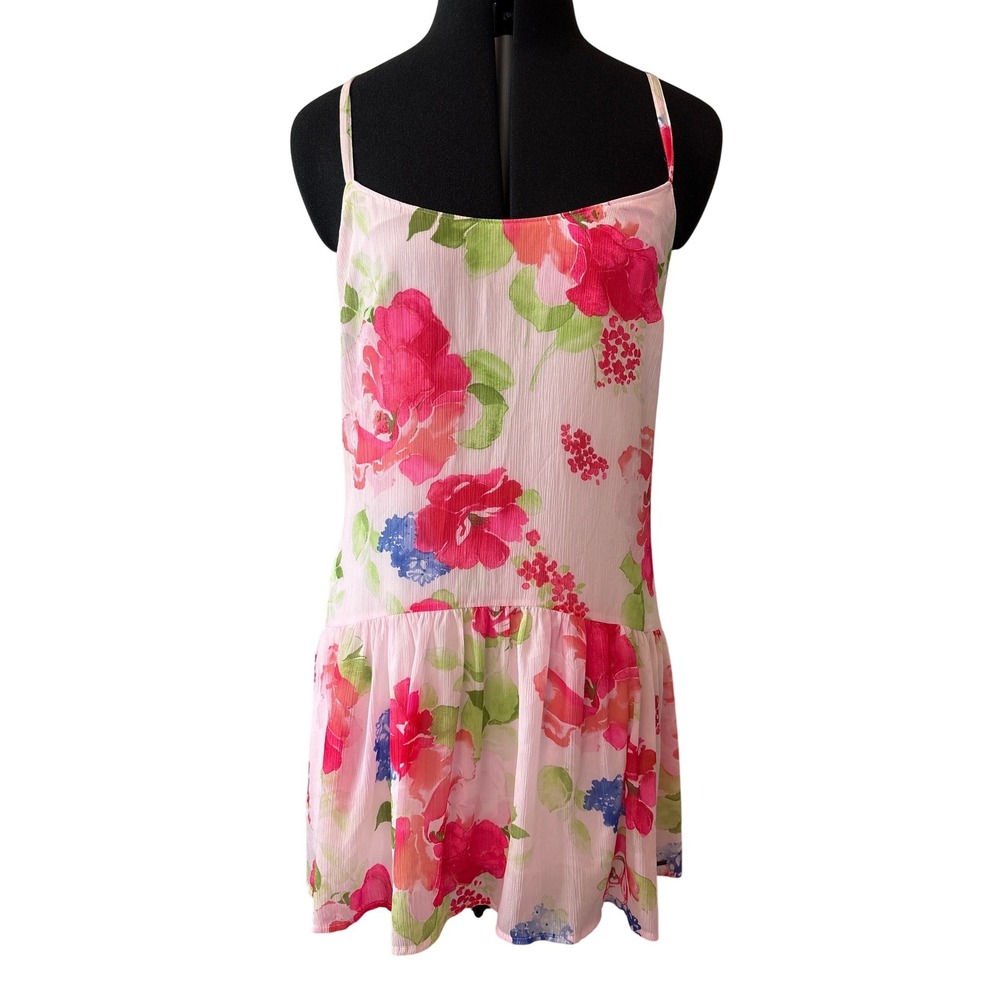 Abercrombie & Fitch Pink Floral Drop Waist Mini Dress Chiffon Crossback Womens M
